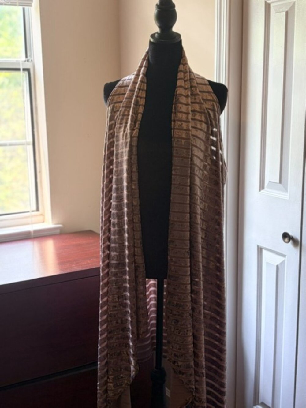 Burnout Velvet Striped Long Duster Vest Kimono Made USA Plus Size